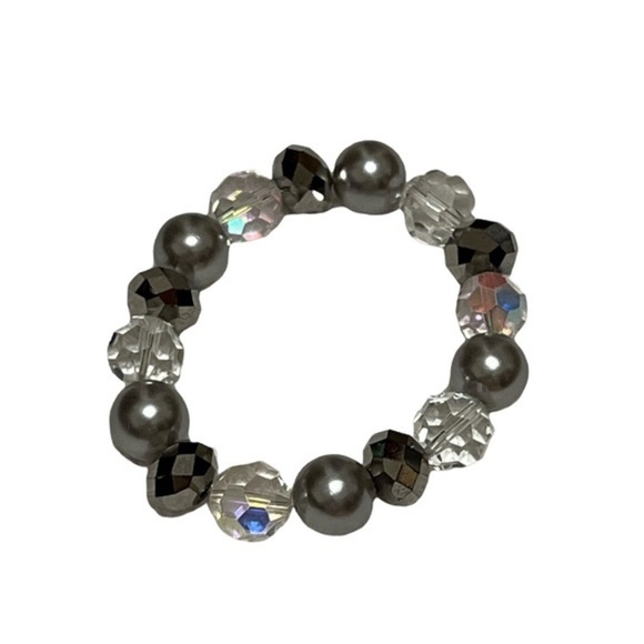 Silver black crystal elastic stretch bracelet beach coastal resort vintage! - Picture 3 of 7